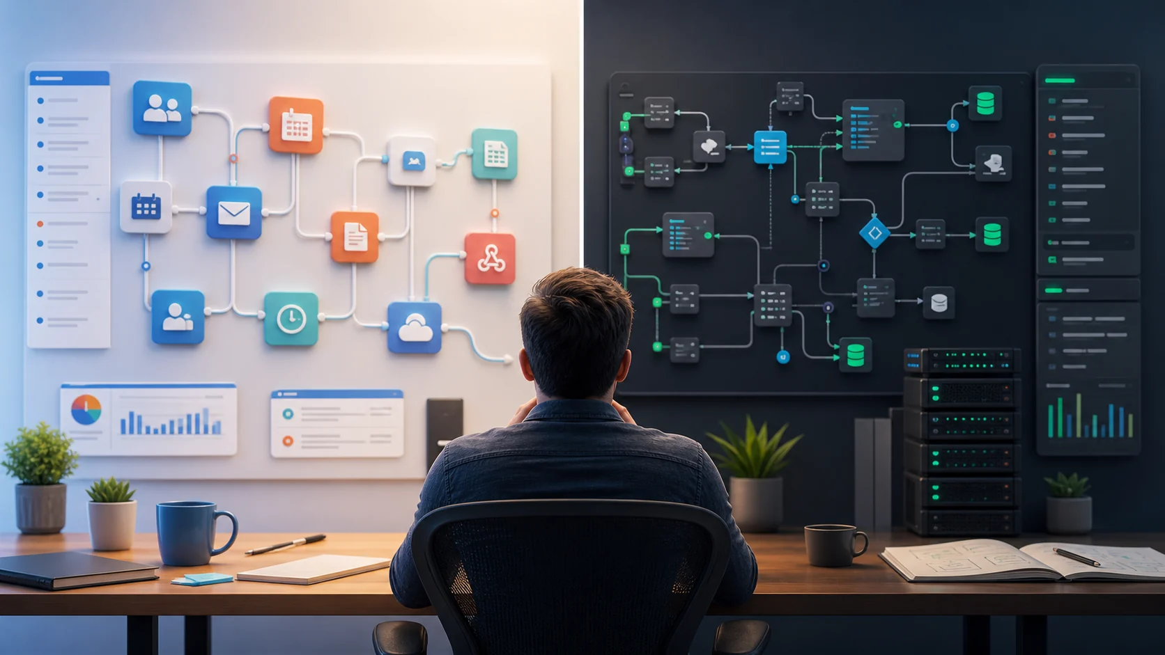 Balanced comparison of visual and technical automation workbenches