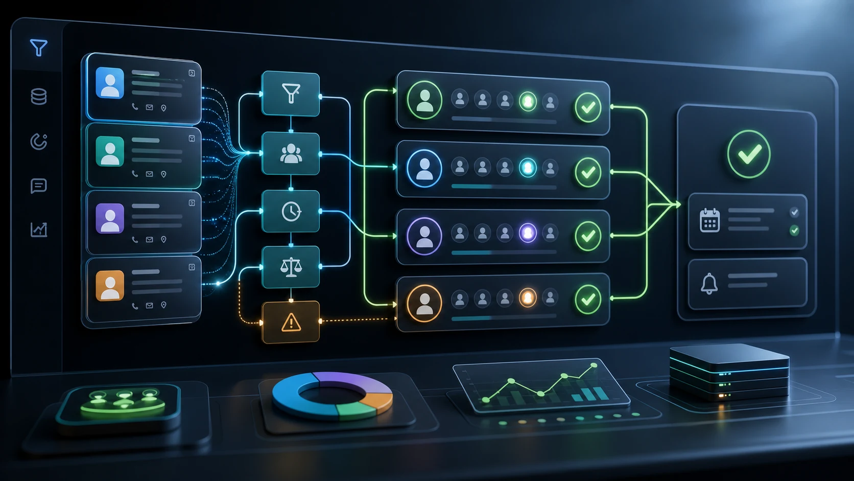 CRM lead owner assignment automation dashboard with routing rules, owner queues, and accountability checks